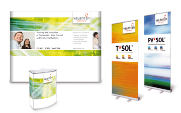 Pr&auml;sentationsdisplays und Messewand der Dr. Valentin EnergieSoftware GmbH